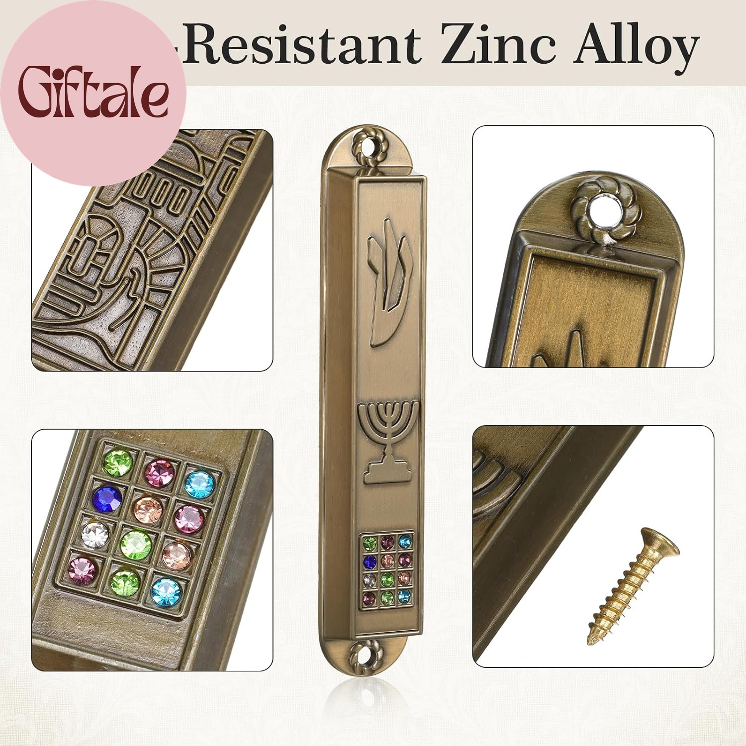 5-Pack Door Mezuzah with Kosher Scroll, Screw Mount Metal Mezuzah Case – 3.54 In