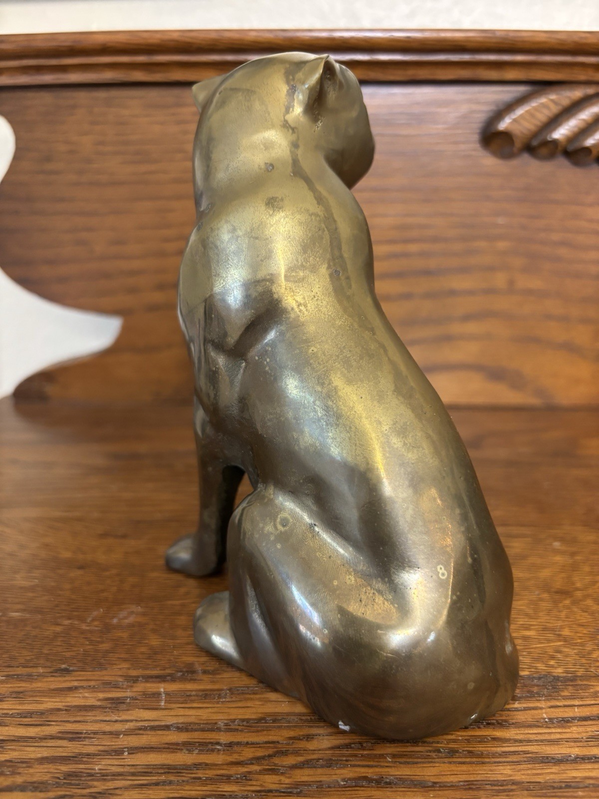 Vintage Solid Brass Sitting Panther Figurine-6 Inches Tall & 2 3/4 Inches Wide.