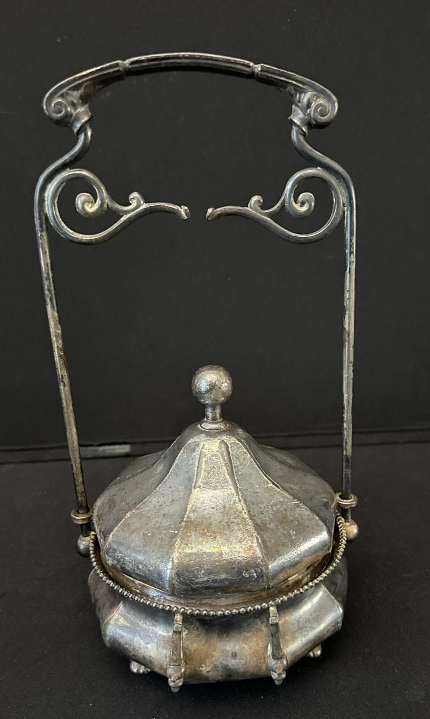 Reed & Barton Silverplate Victorian Covered Butter Dish Etched Glass 2040 USA