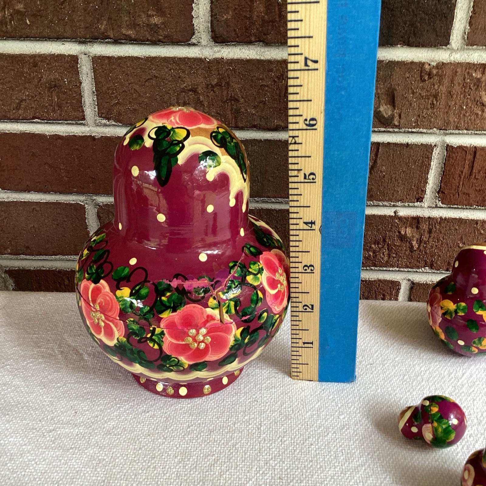 Russian Matryoshka Nesting Dolls Full Set Of 9 & 1 Missing Top Originally 10