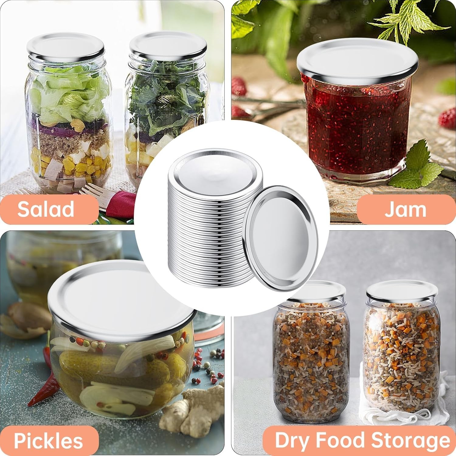 Versatile Silver Regular Mouth Mason Jar Lids for Vacuum Sealers – 60 Count