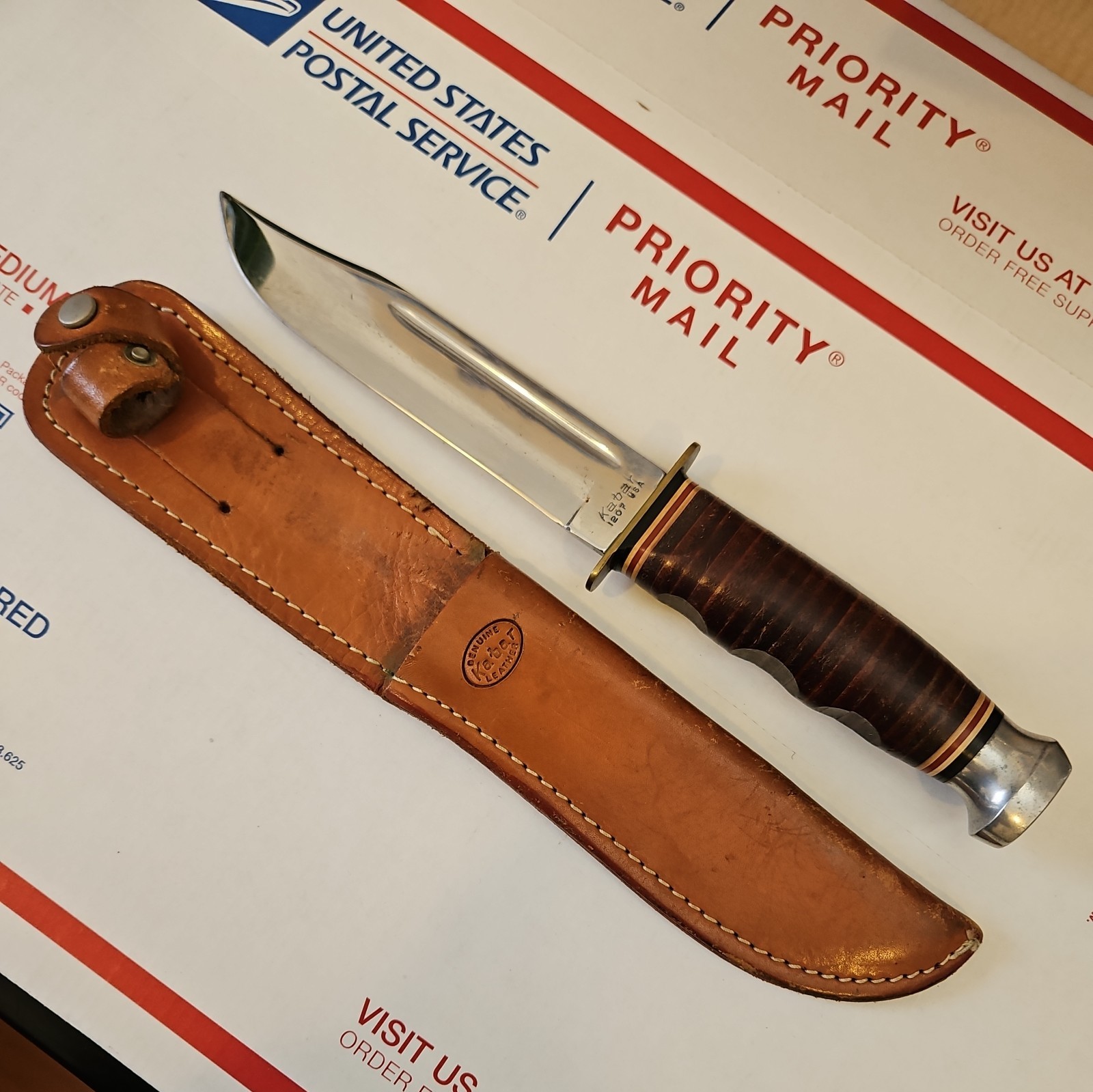 KABAR 1207 USA Ka-Bar Fixed Blade Fighting Hunting Knife 11″ Leather & Sheath