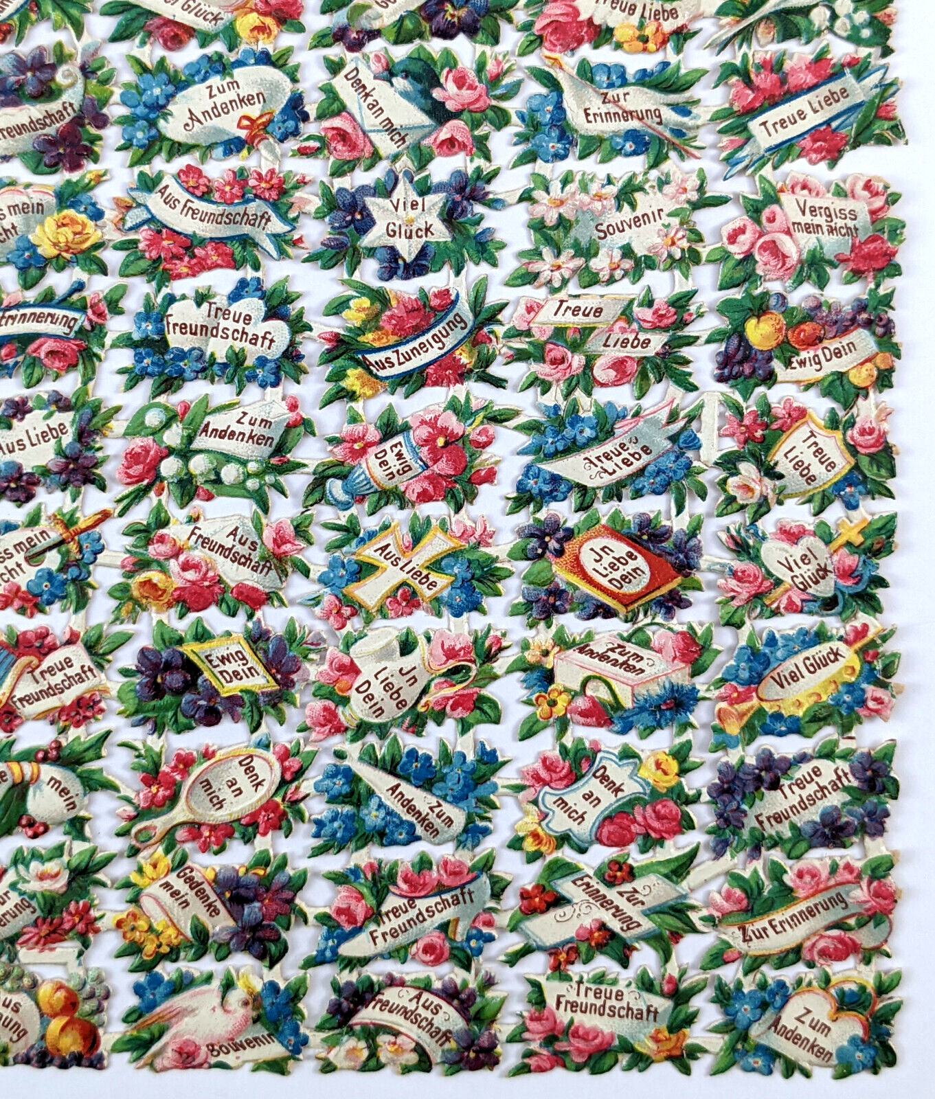 Die Cut Scrap Tiny German Friendship Love Sayings Flowers 72 Pieces