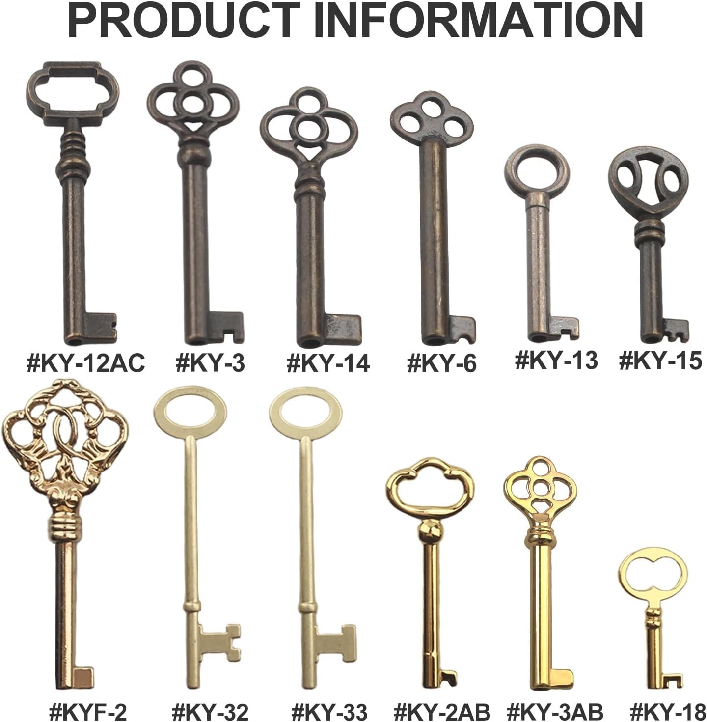 12 Pcs Skeleton Key Set Replacement Vintage Keys for Antique Dresser Cabinet