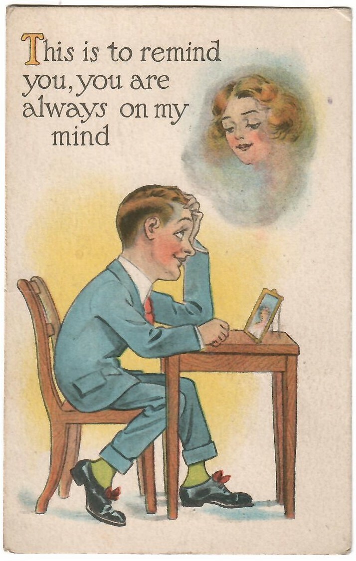 Vintage postcard man thinking of a woman SB CS42 used 1900-1919 USA