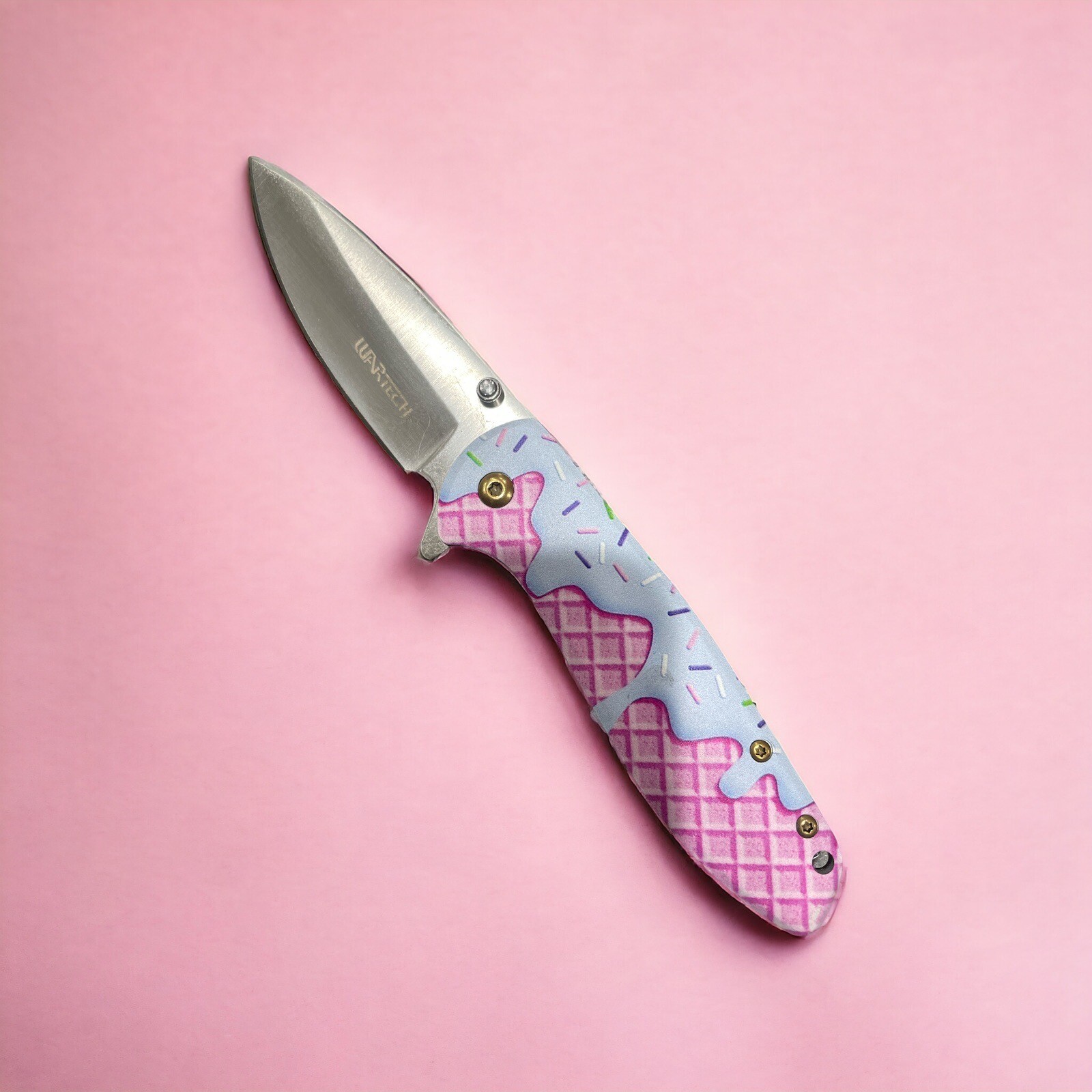 7.75” Spring Assisted tactical Sprinkles theme Pink Femme Fatale pocket Knife 6A