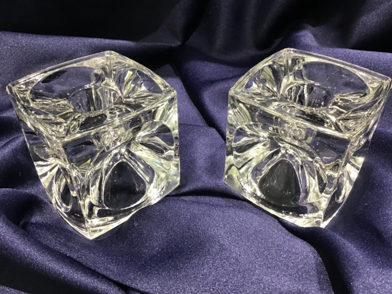 PEILL & PUTZLER? CRYSTAL clear ICE CUBE glass block CANDLE HOLDERS excellent MCM