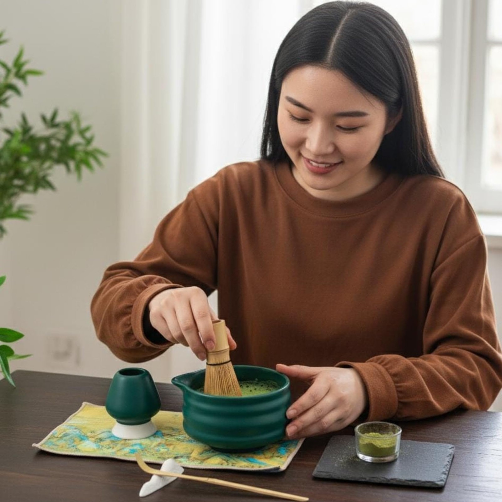 7PCS Ceramic Matcha Set – Traditional Japanese 9.85*7.87*4.52, Dark Green