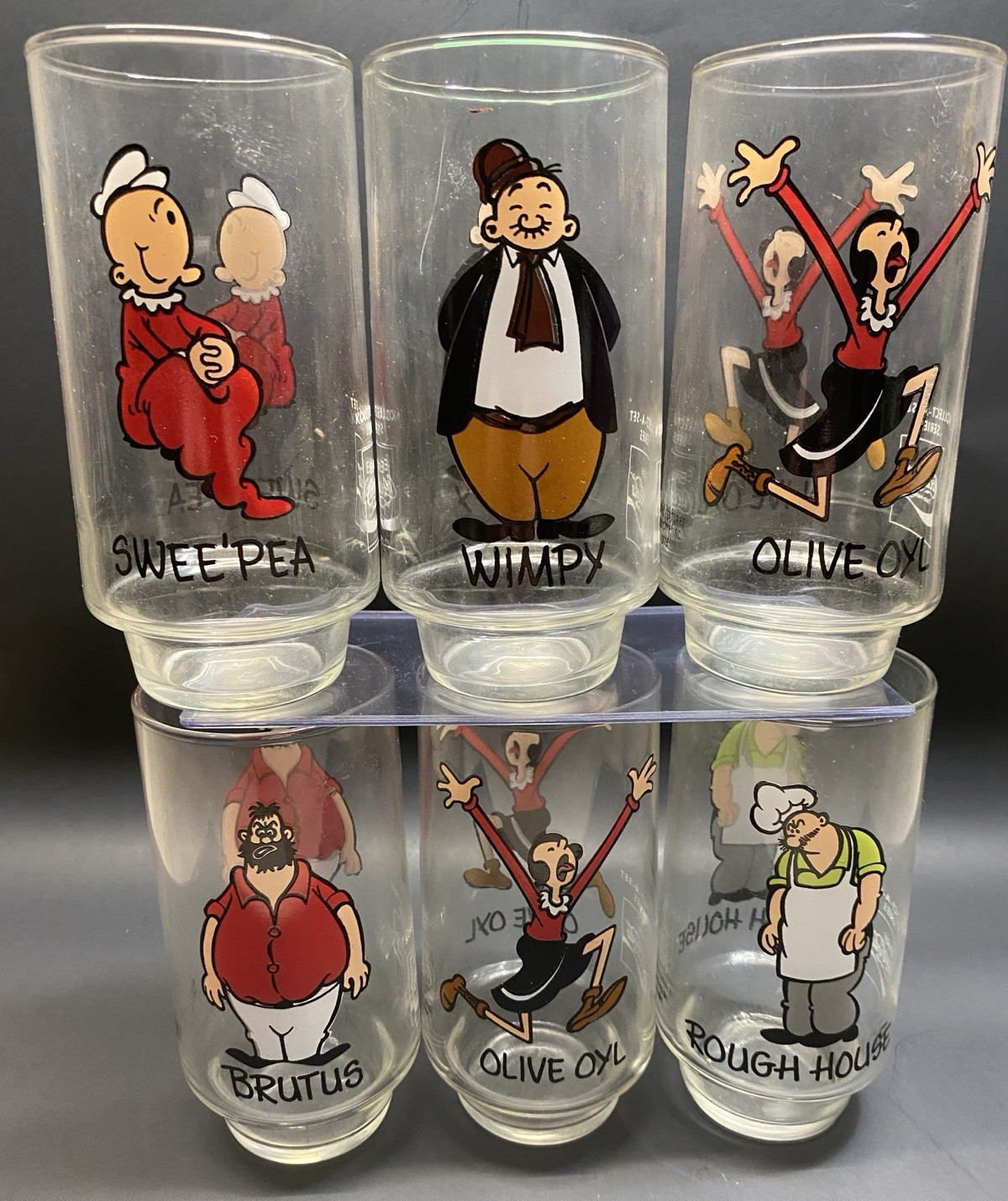 Vintage 70’s Set of 6 Popeye 1975 Coke “Kollect a Set Series” Collectors Glasses