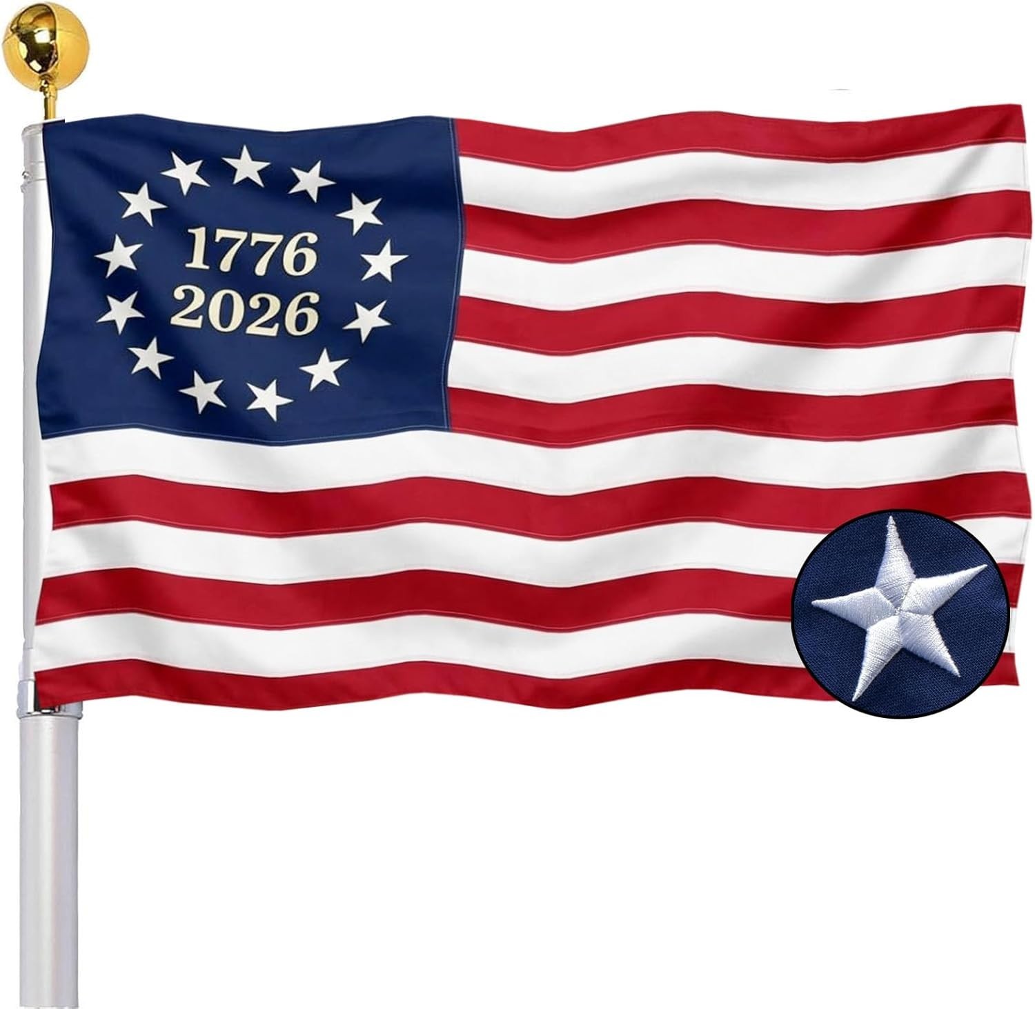 Embroidered 1776 Bennington 250 Anniversary USA Flags 3×5 Outdoor- Betsy Ross US