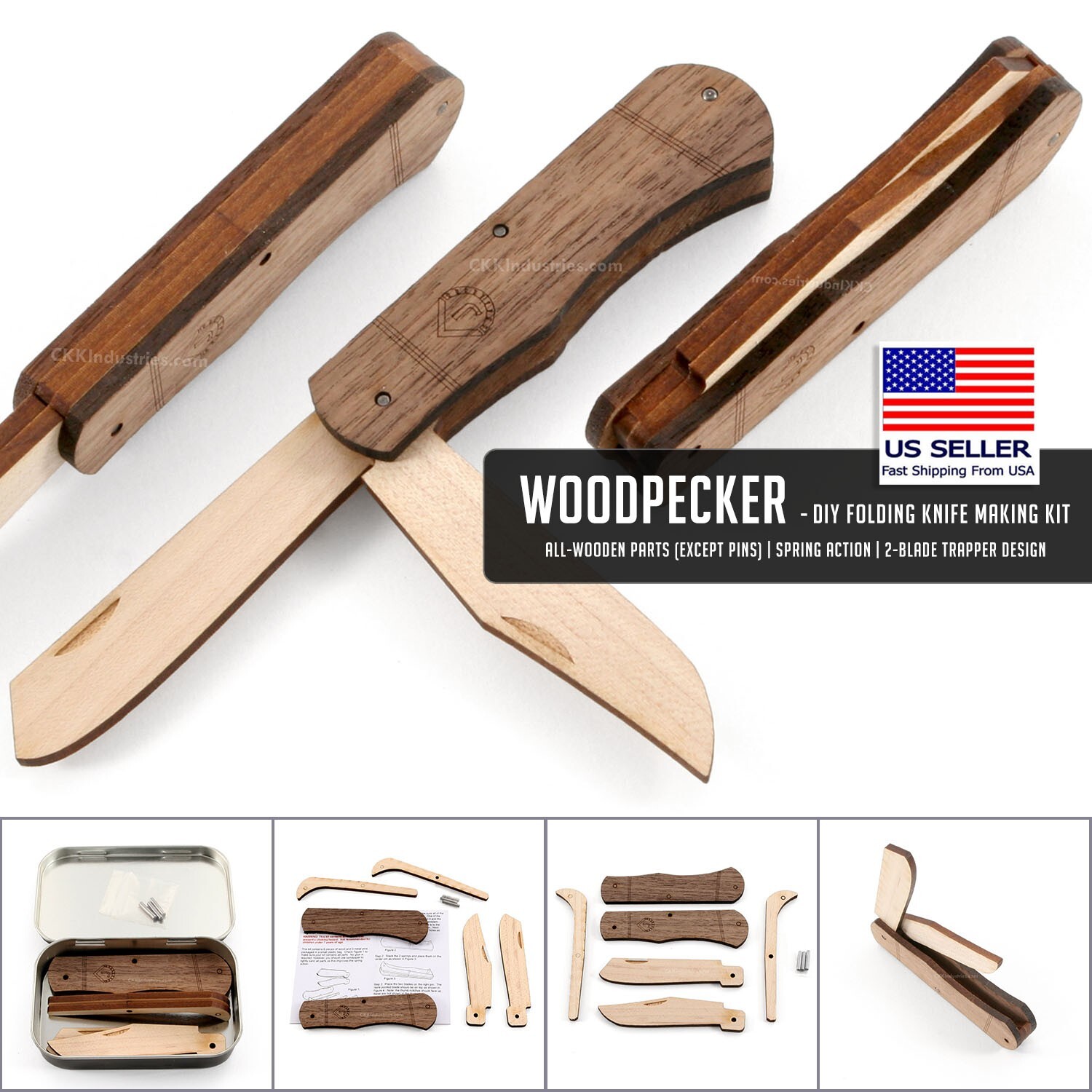 Woodpecker – DIY Folding Knife Kit – USA Design