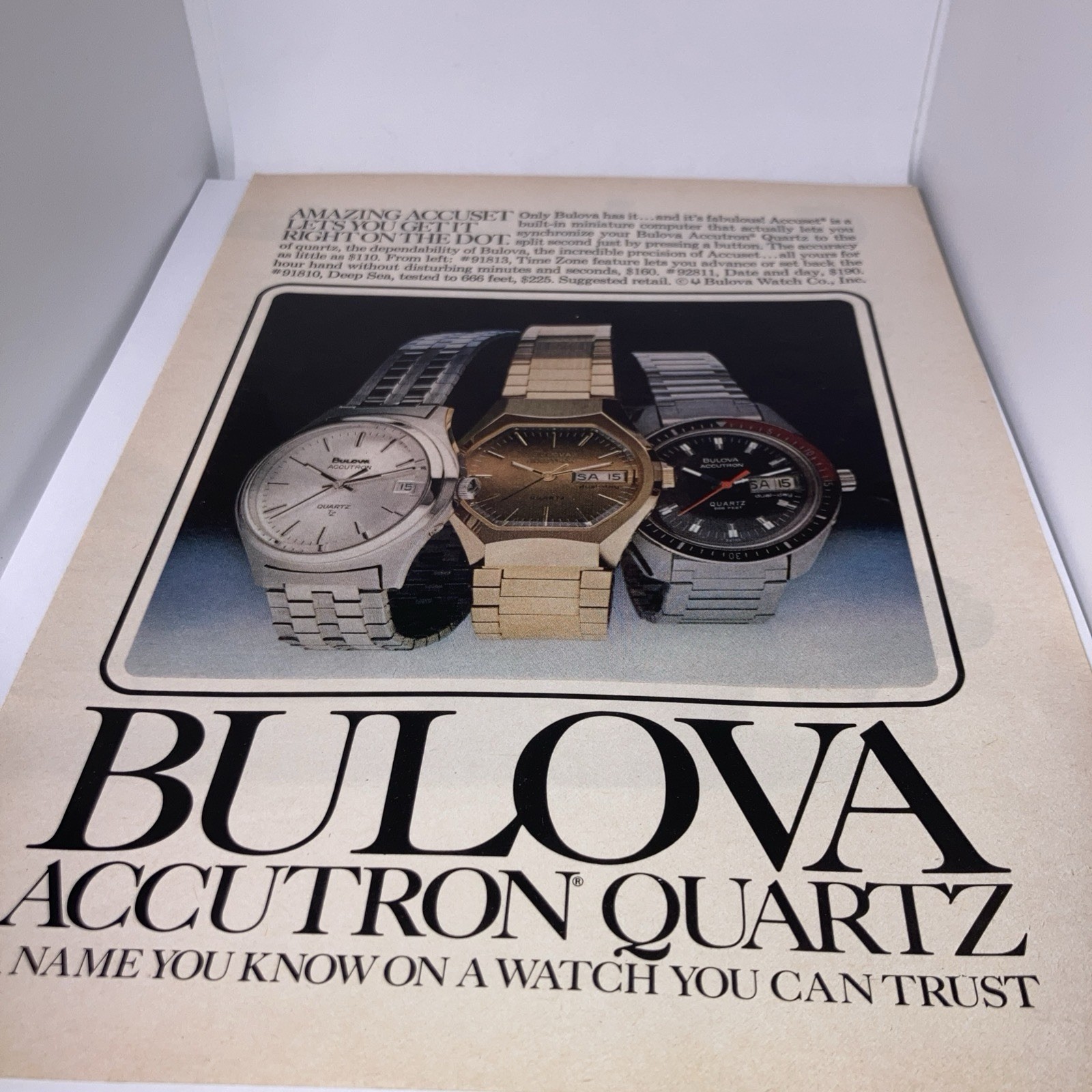 Bulova Accutron Quartz Watch Vintage Print Ad 1987 8”X11” 3 Diff Models EP6