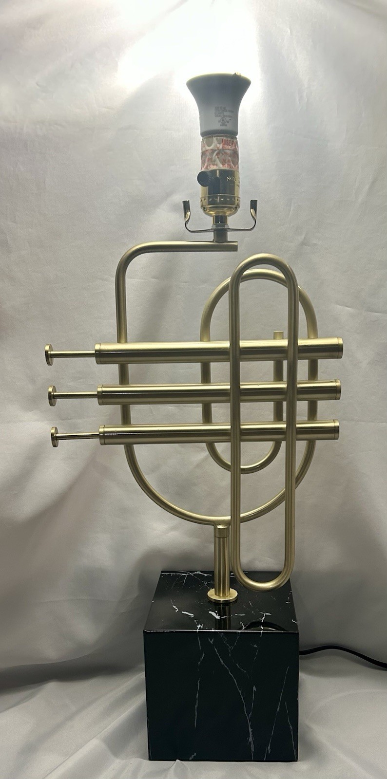 Retro-Style Gold Metal Trumpet && Black Marble Table Lamp United Lab