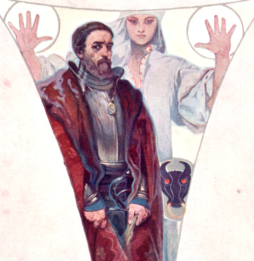 c1912 Mucha ‘Creative Power’ Postcard William of Pernstein Czech Art Nouveau
