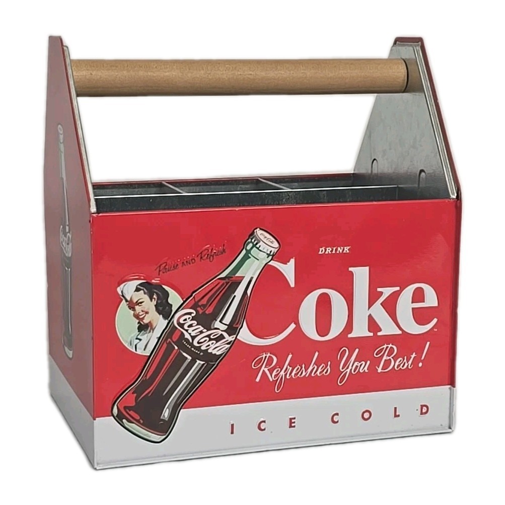 COCA-COLA Tin-Plated Steel Utensil/Napkin Caddy w/ Handle