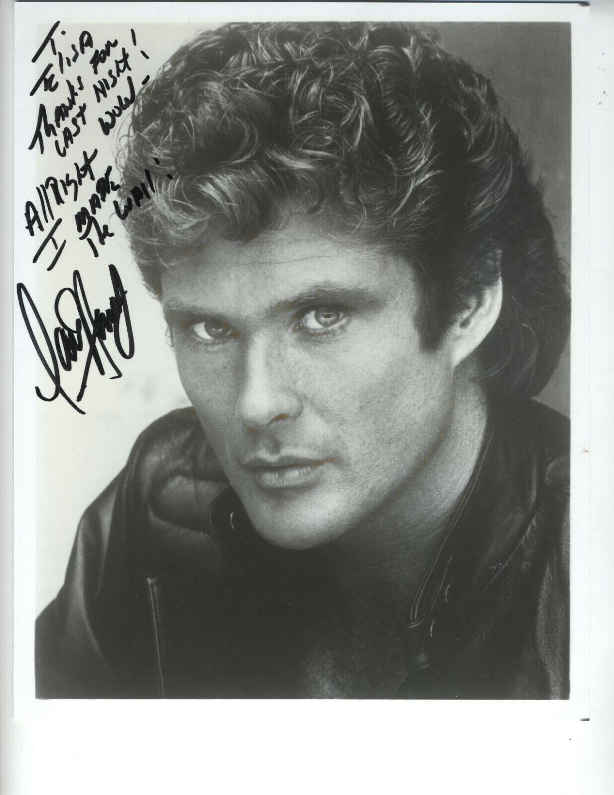 DAVID HASSELHOFF Signed KNIGHT RIDER MICHAEL VINTAGE PHOTO GREAT INSCRIPTION