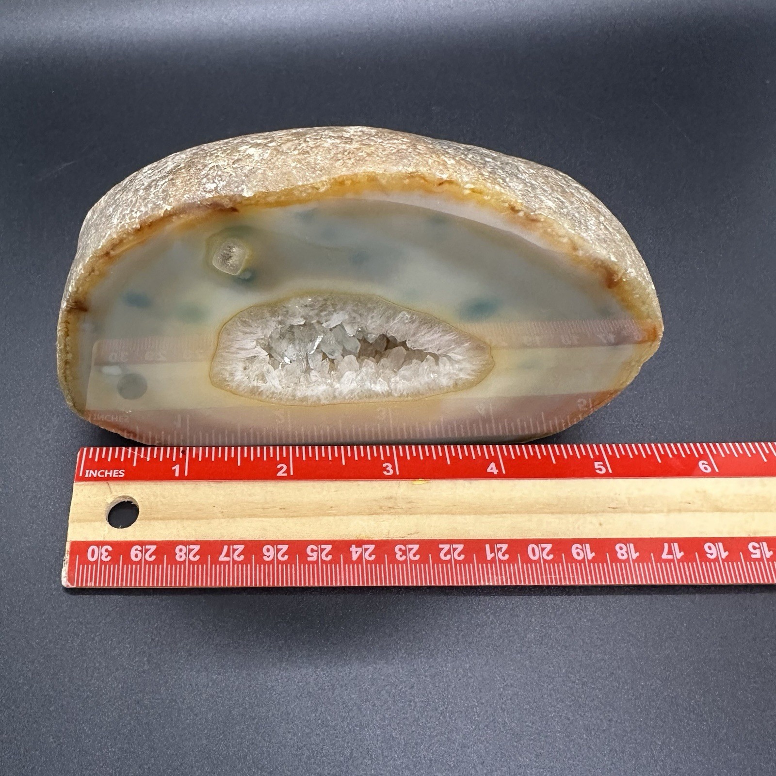 Stunning Agate Geode Paperweight Bookend Crystals Polished 2.5 Pounds Brown Tan