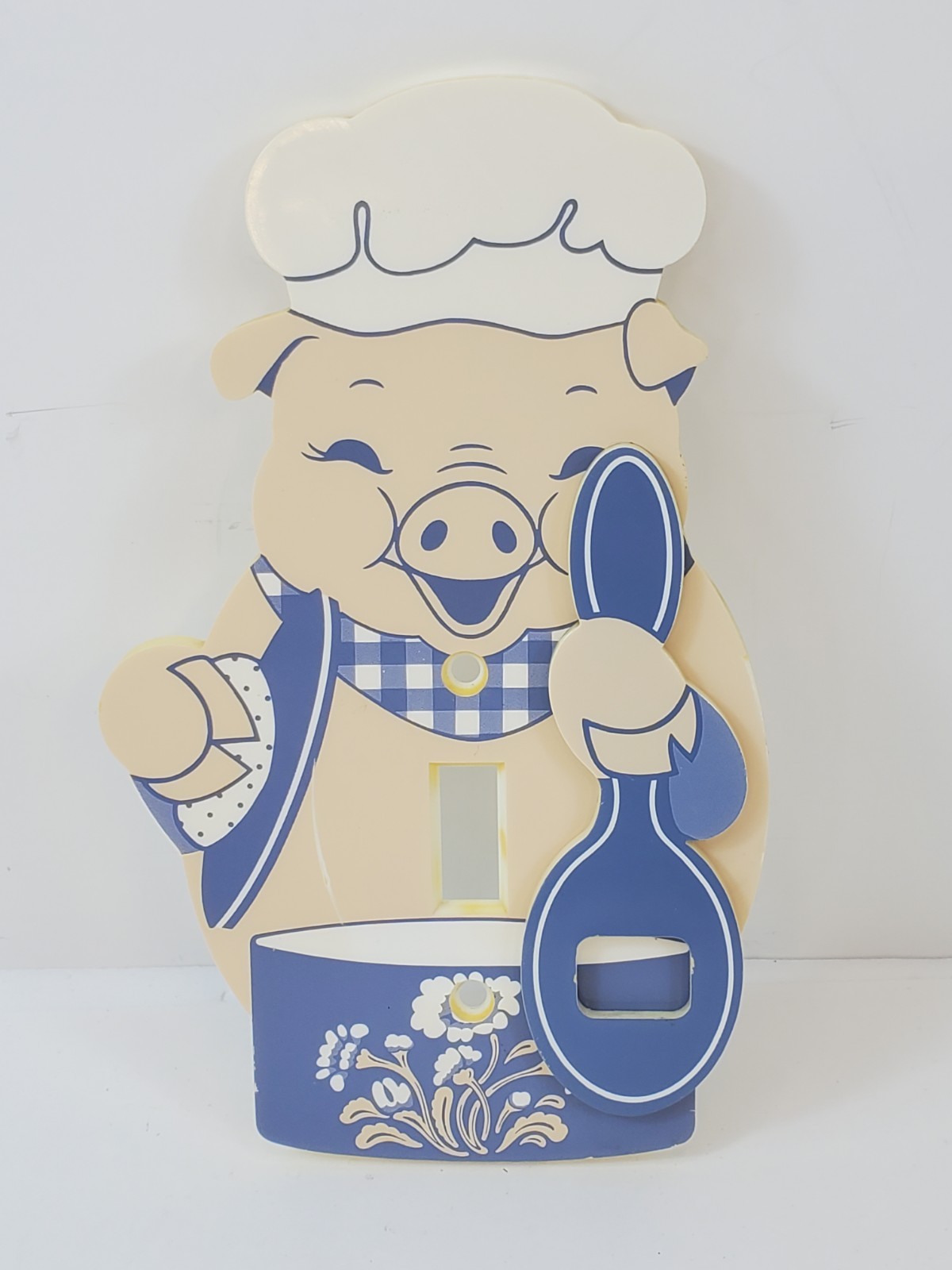 Vintage Happy Chef Pig Light Switch Plate Cover Blue Country Theme Plastic