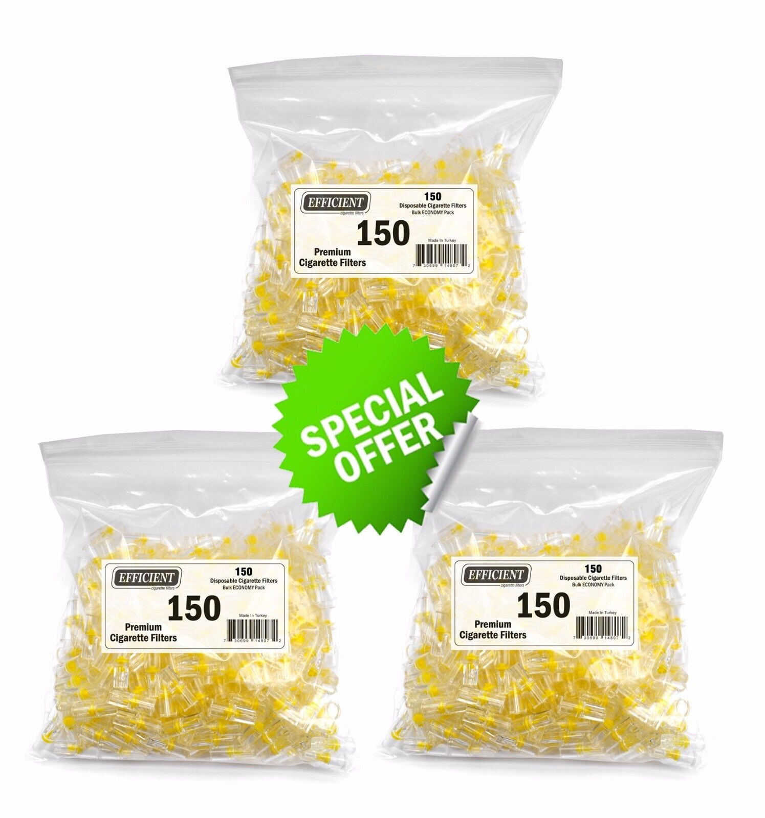 450 EFFICIENT Cigarette Filters Bulk Economy Pack Block, Filter Out Tar