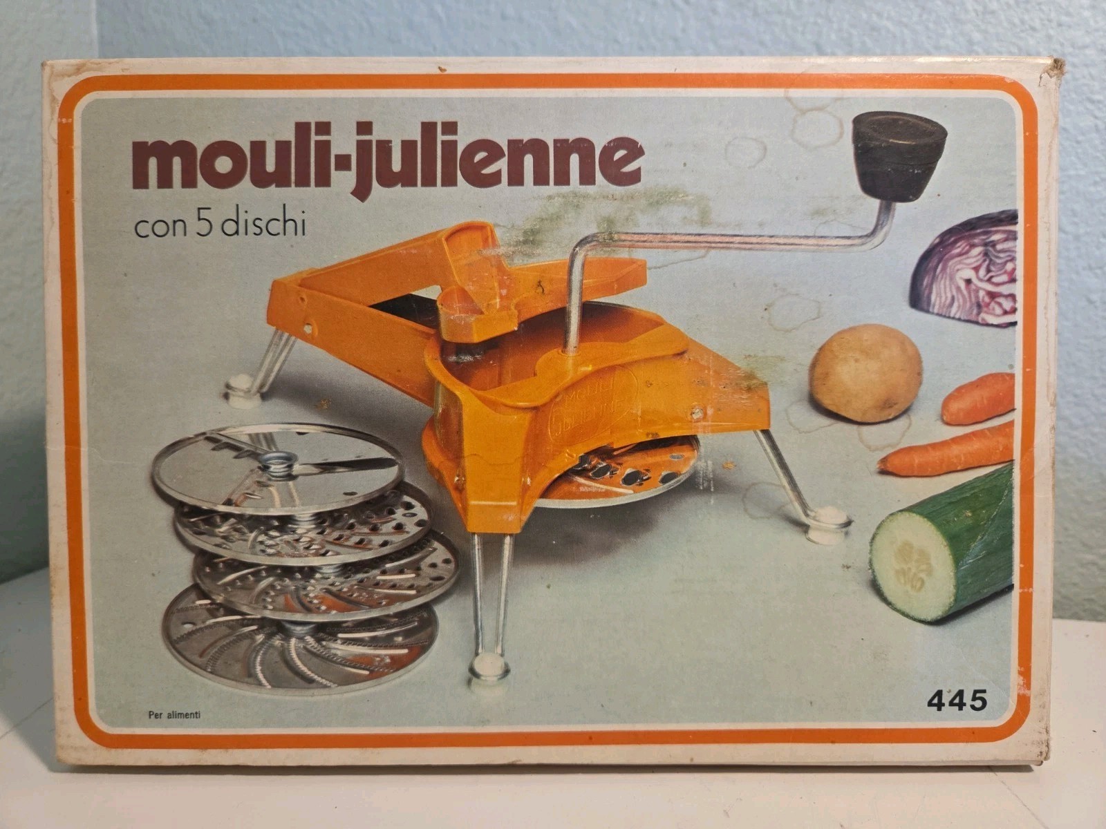 Vintage Moulinex Mouli-Julienne Slicer Grader Model 445 | Original Box & 5 Discs