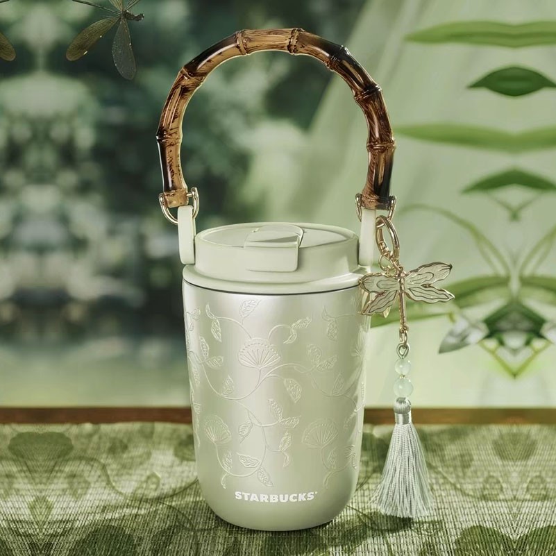 New Starbucks China 2026 Spring 13oz Stainless Steel Tumbler with Bamboo Handle