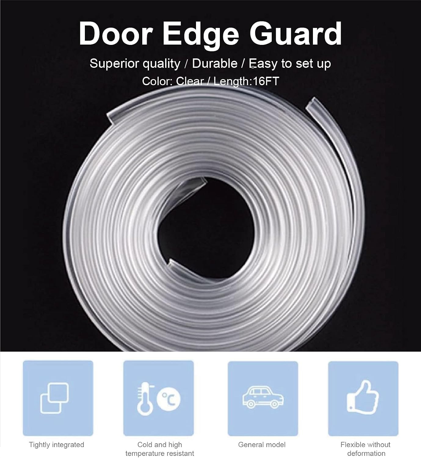 Car Door Edge Guards, 16Ft Clear Chrome Universal U Shape Rubber Sealed Door Edg