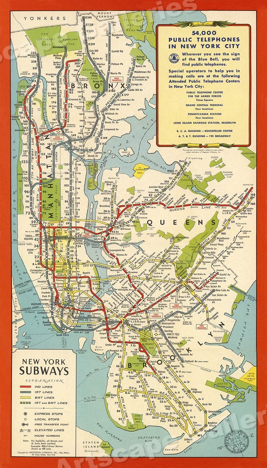 1951 New York City Subway Historic Map – 14×24