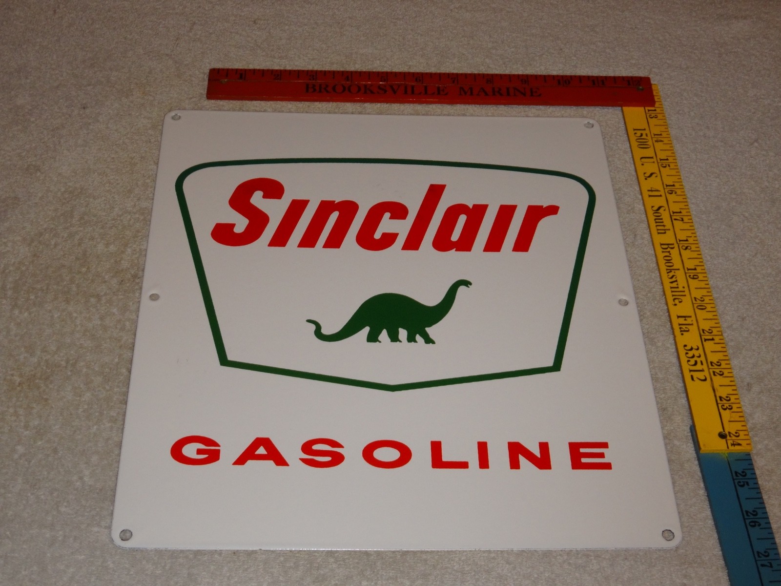 VINTAGE NOS SINCLAIR GASOLINE DINOSAUR 14″ PORCELAIN METAL SERVICE STATION SIGN!
