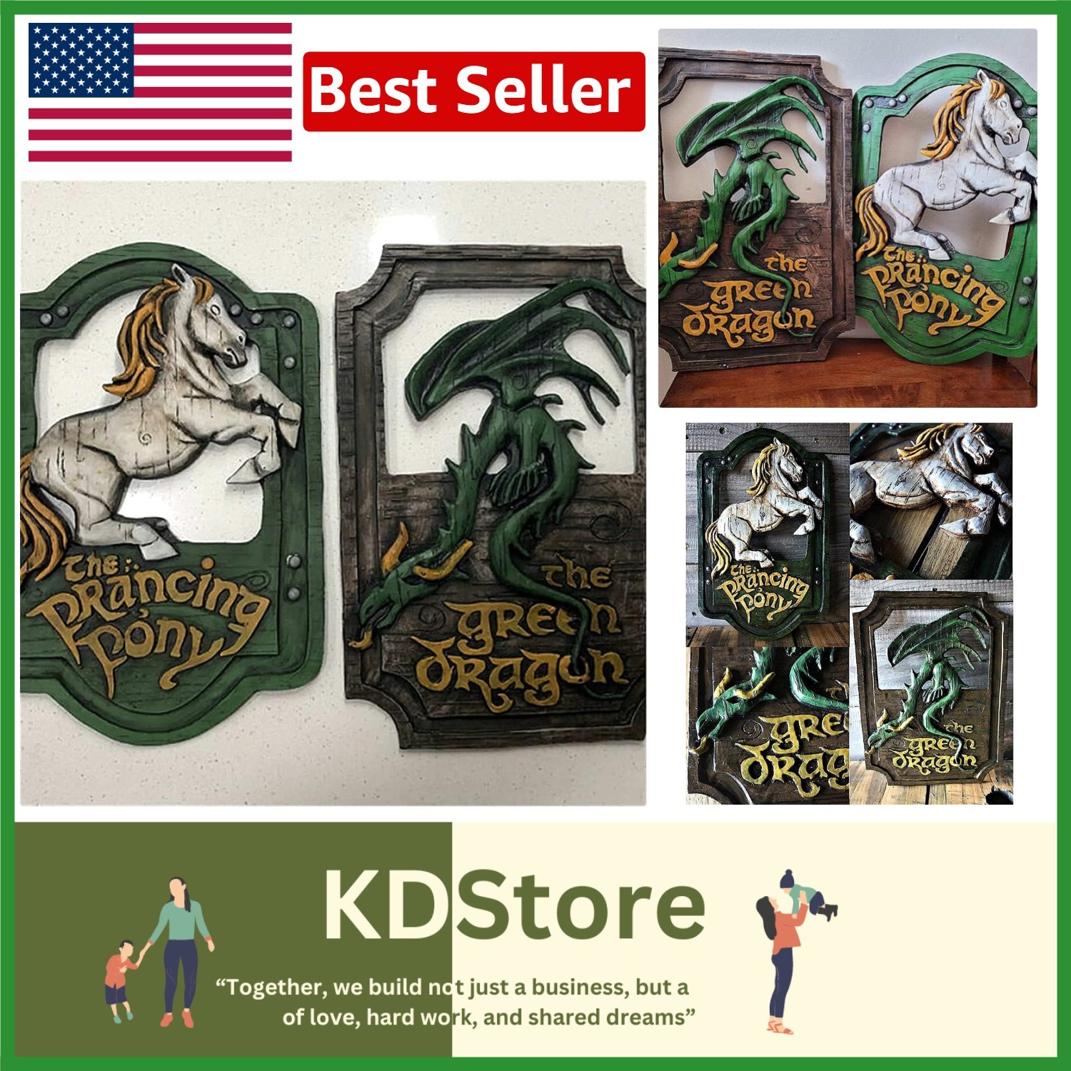 Stunning Prancing Pony & Green Dragon Signs – Durable Resin Movie Memorabilia