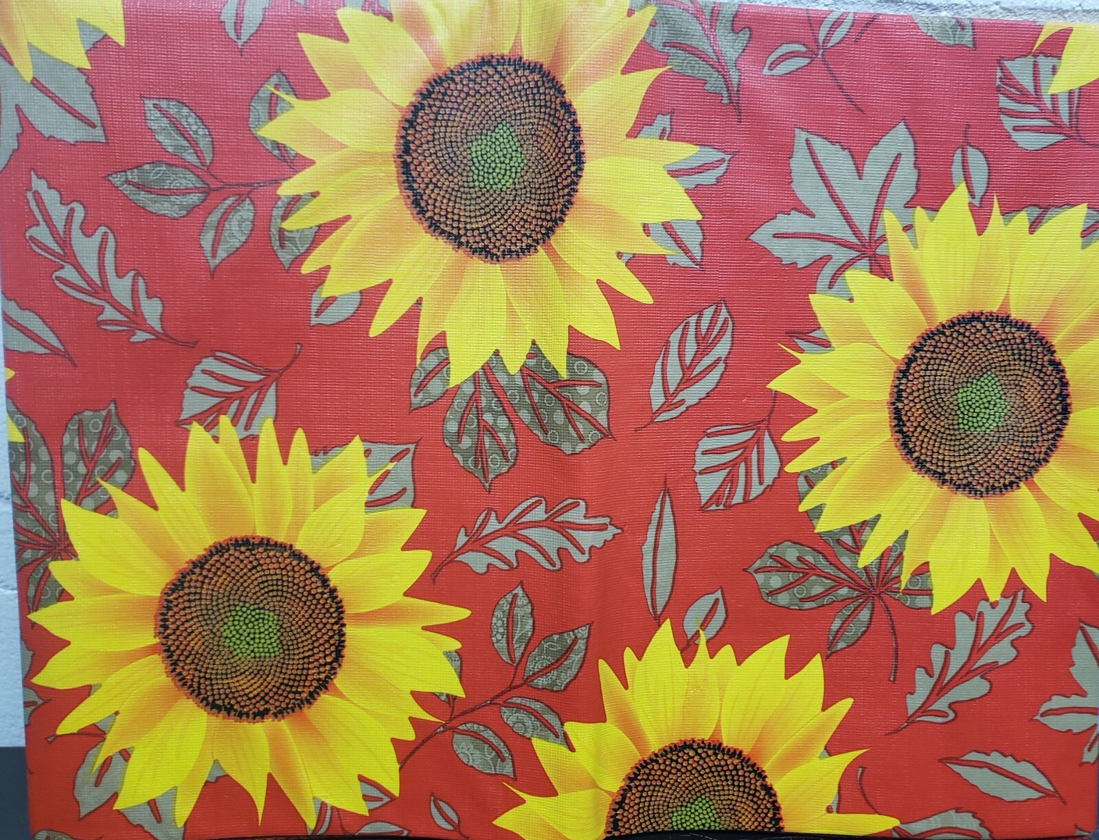 Peva Vinyl Kitchen Tablecloth 52″x90″ Oblong (6-8 people) SUNFLOWERS ON RED, BH