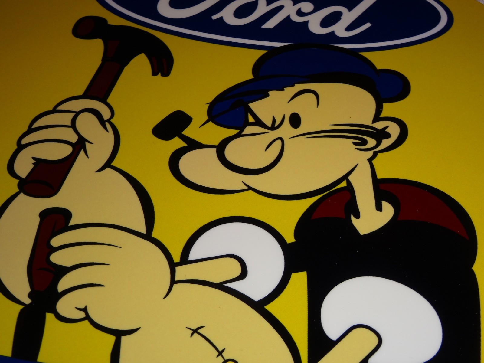 VINTAGE FORD SERVICE W/ POPEYE THE SAILOR MAN 12″ ENAMEL METAL GASOLINE OIL SIGN