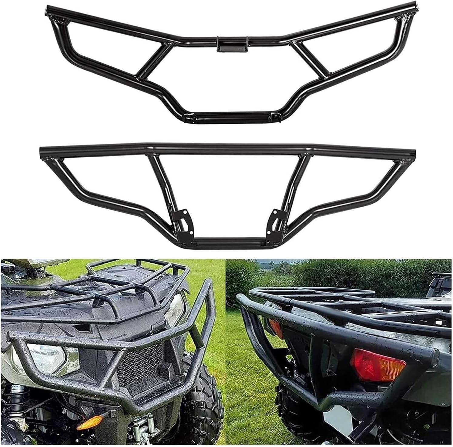 Front & Rear Brush Guard Bumper 2Pcs Compatible with 2014-2024 Polaris Sportsman