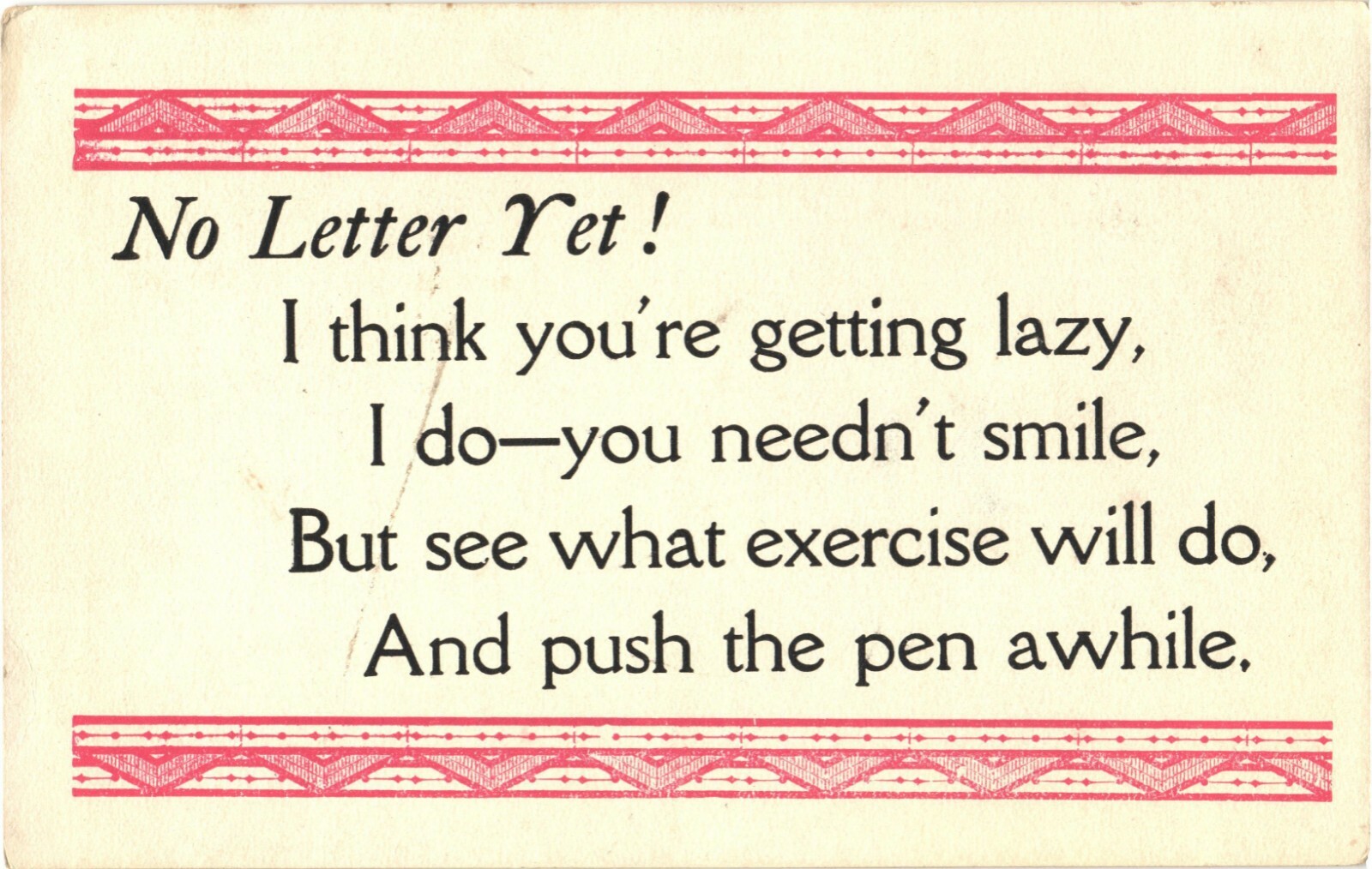 No Letter Yet Humorous Poem Auburn Mottoes Divided Back Postcard c1910 Unused