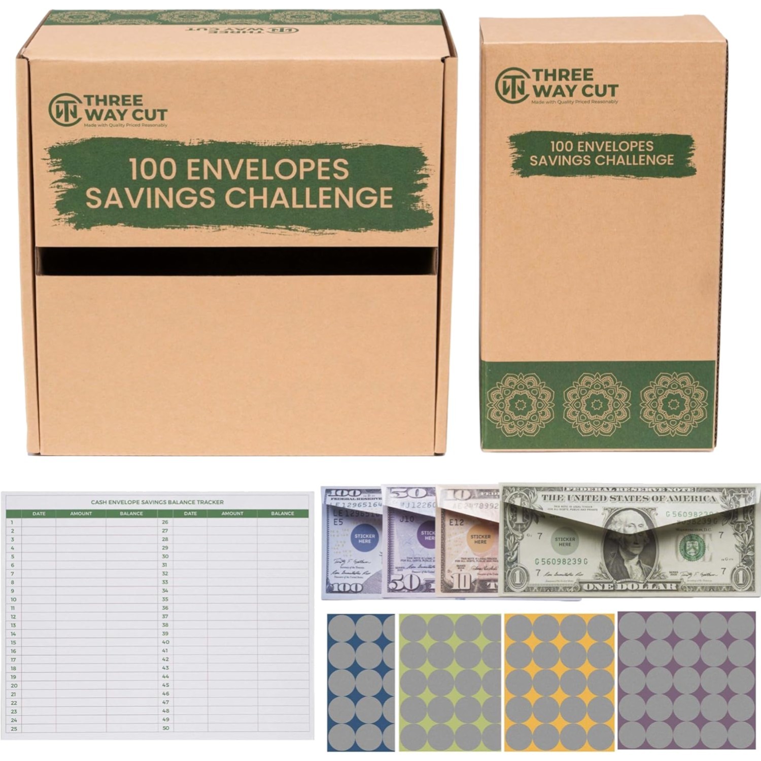 100 Envelopes Money Saving Challenge Kit with Storage Box and Tracking Sheet