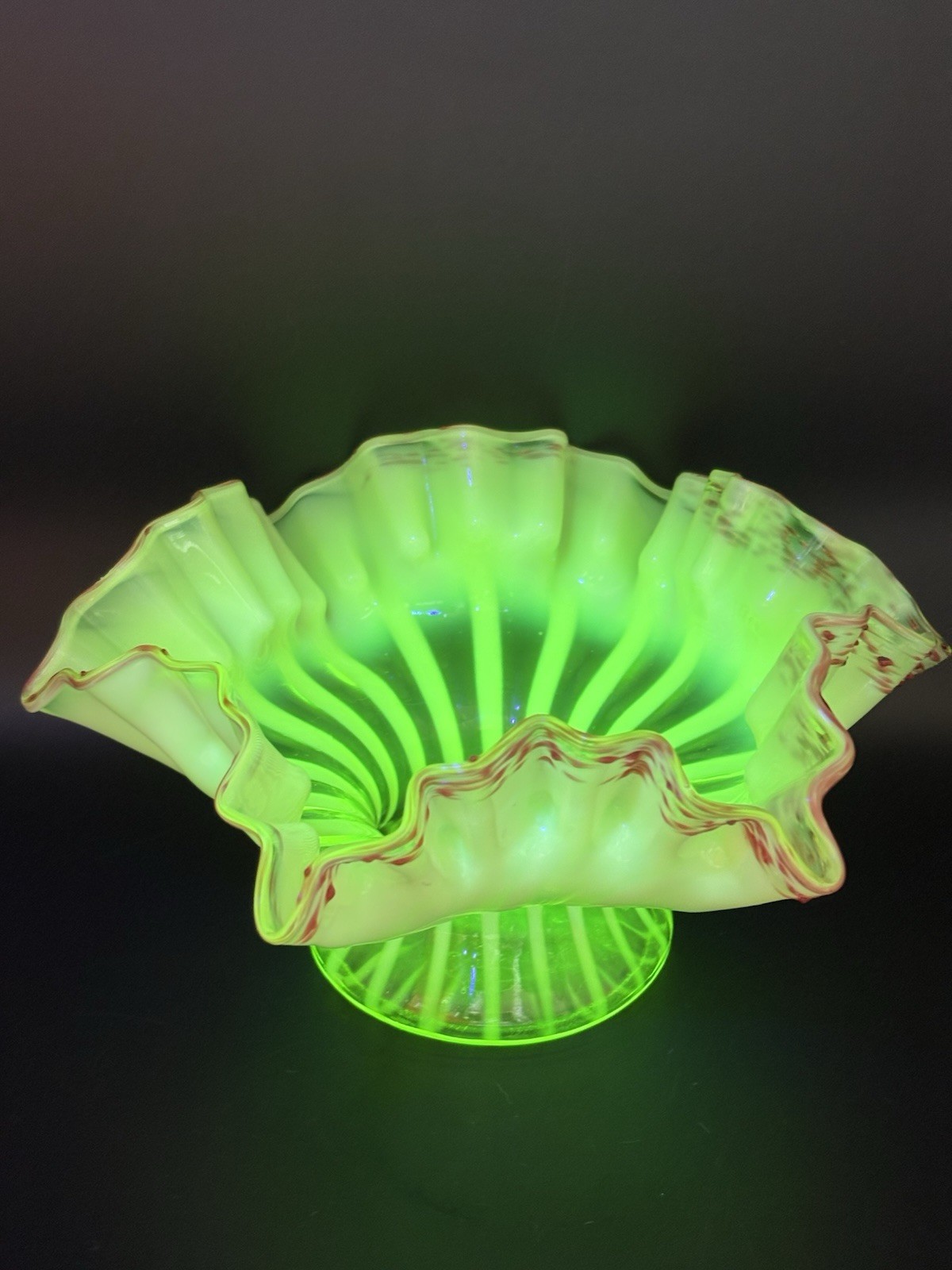 Victorian Era Uranium Glass Bowl with Reddish Edge. c1890