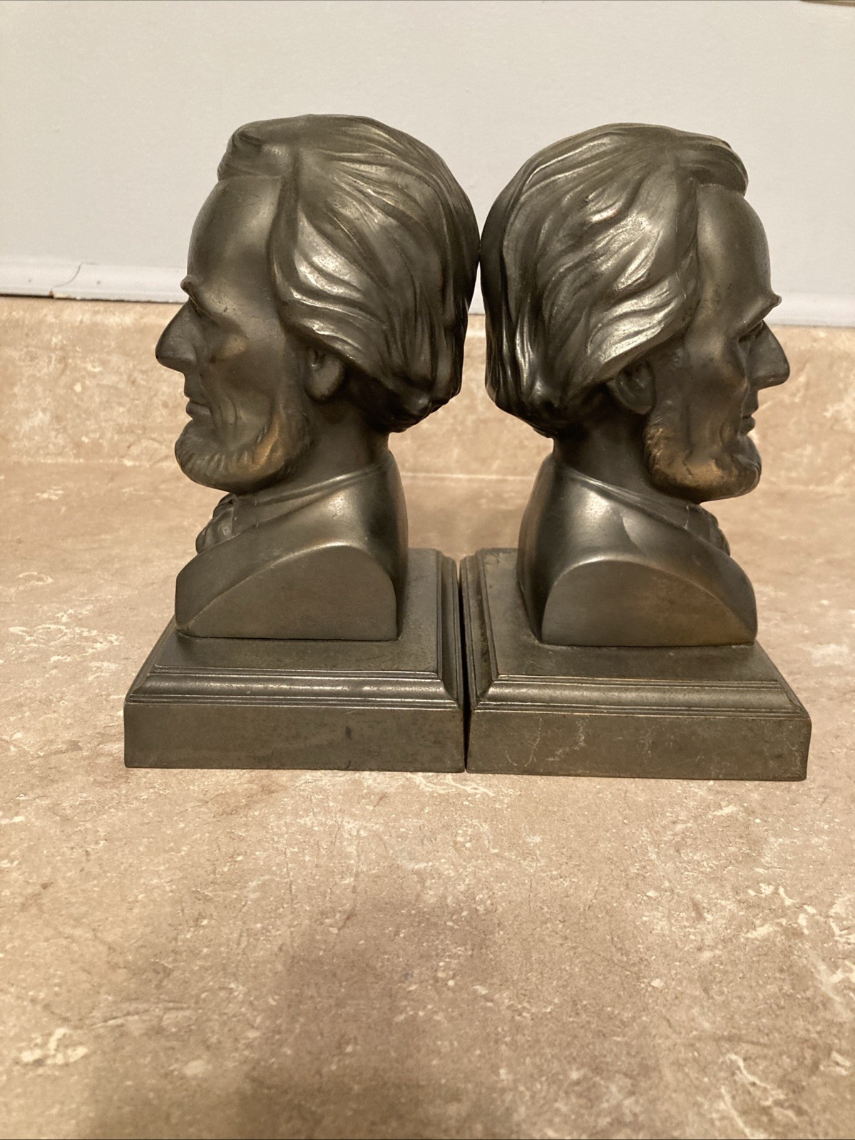 Vintage Abraham Lincoln Bookends Heavy Cast Metal Bronze Finish Pair 2.5 Pounds