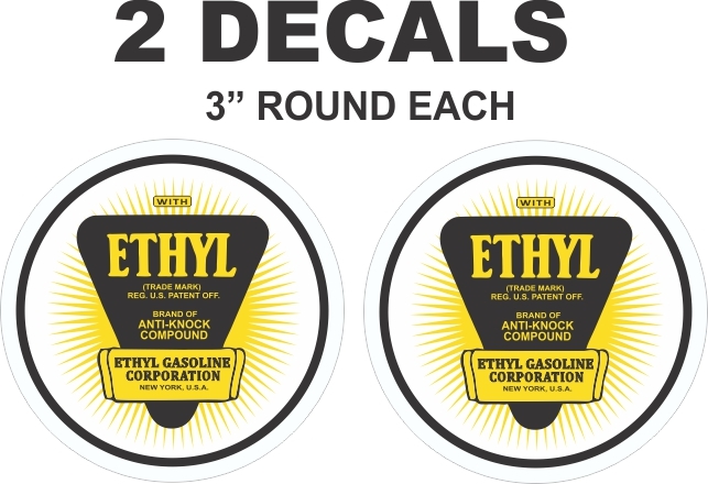 2 Yellow Ethyl Gasoline Corporation Vinyl Decals