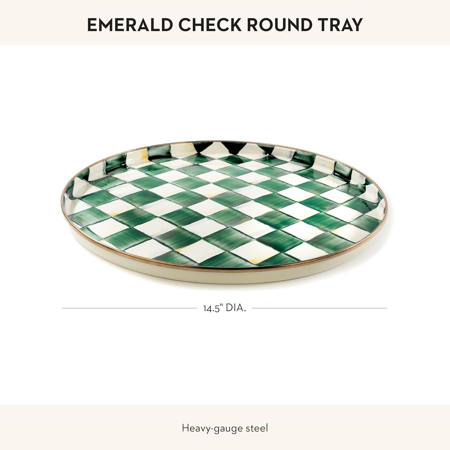 Enamel round Tray, Unique Serving Platter for Food and Drinks, Green-And-White E