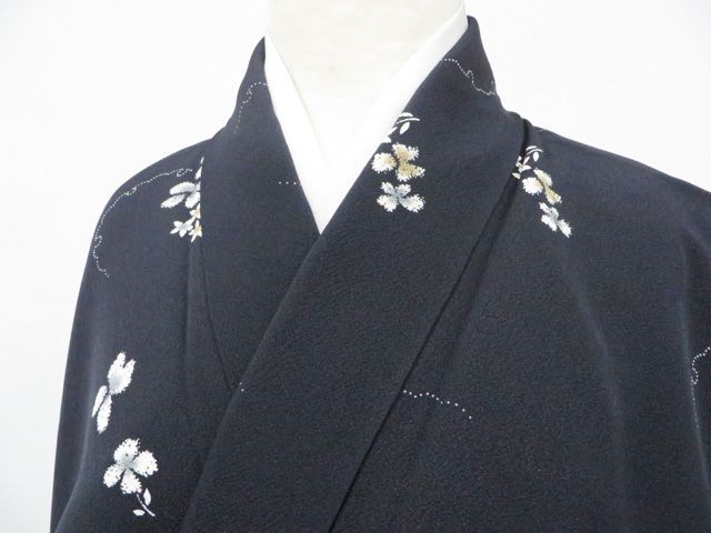 JAPANESE KIMONO KOMON CHARCOAL 171.5 cm 5 ft 8 in PURE SILK ZZ1411