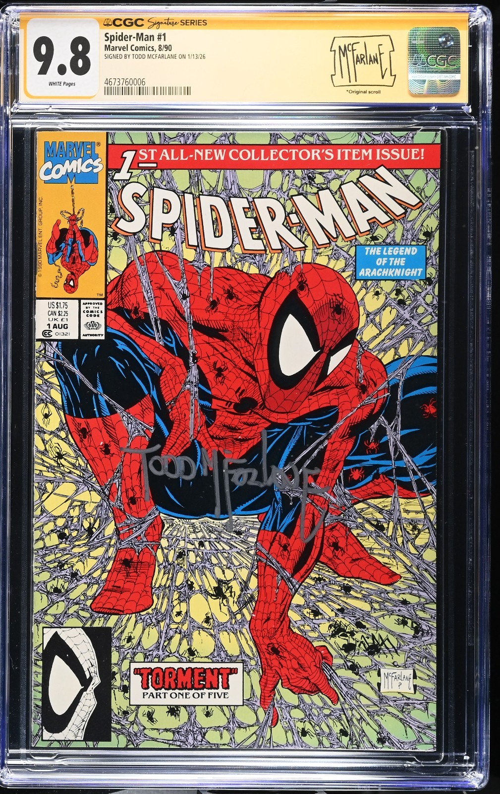 Spider-Man #1 1990 CGC SS 9.8 Signature Signed by Todd McFarlane Custom Label