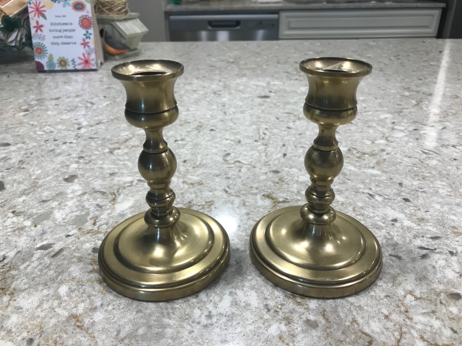 PAIR OF BALDWIN SOLID BRASS ROUND BASE 4.75 INCH HIGH CANDLE STICKS