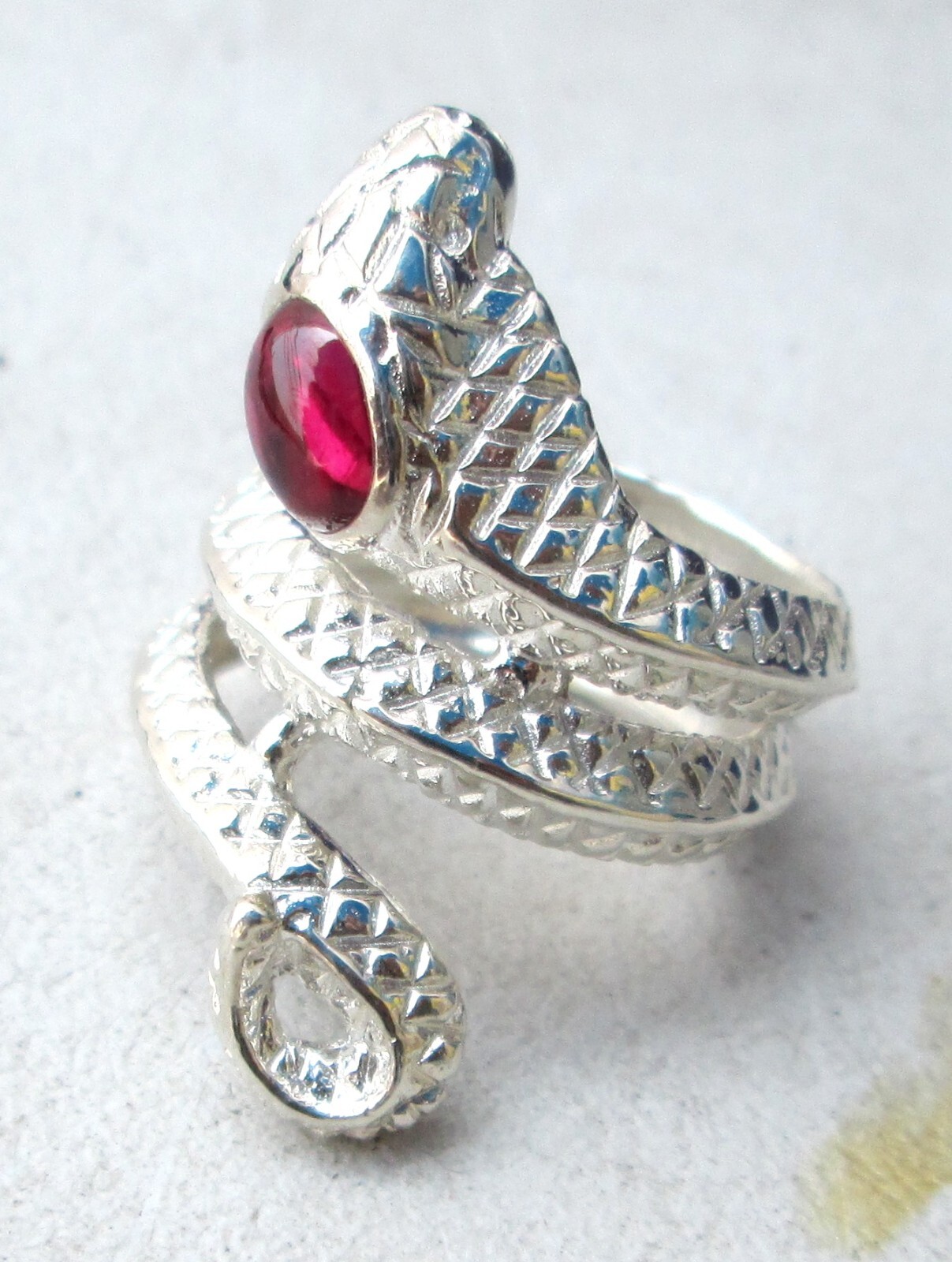NiCe! 925 Sterling Silver & Natural Ruby Ring Size 6.5 Cobra Design Handmade