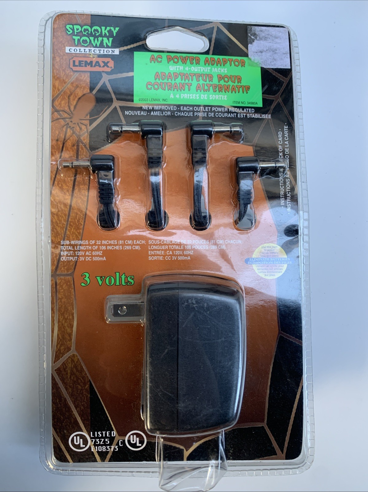 Spooky Town Lemax AC Power Adapter With 4 Output Jacks 3 Volts NEW