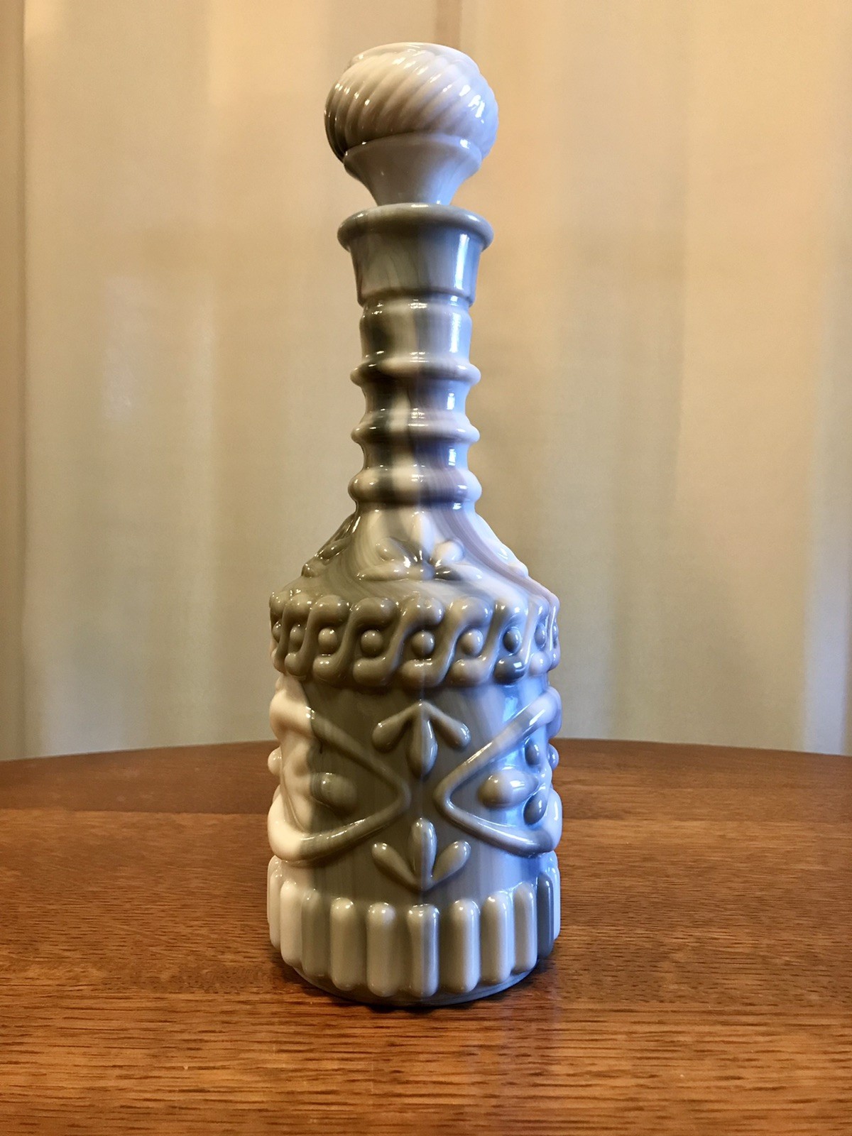 Jim Beam Decanter Blue, Purple, Grey, White Swirl Slag Milk Glass Vintage
