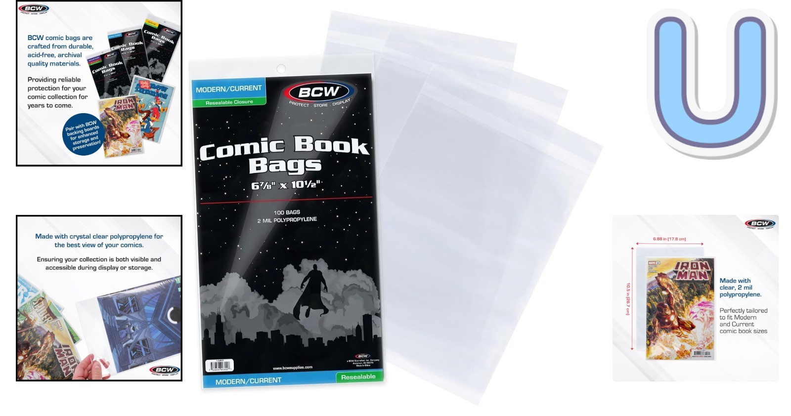 Professional Grade Resealable Comic Bags – 100 ct Acid-Free, 6 7/8 x 10 1/2
