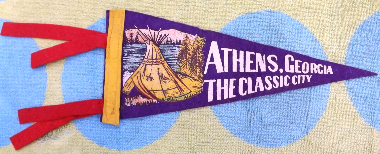 RARE VINTAGE 1950s ATHENS GEORGIA PENNANT Classic City Flag university teepee