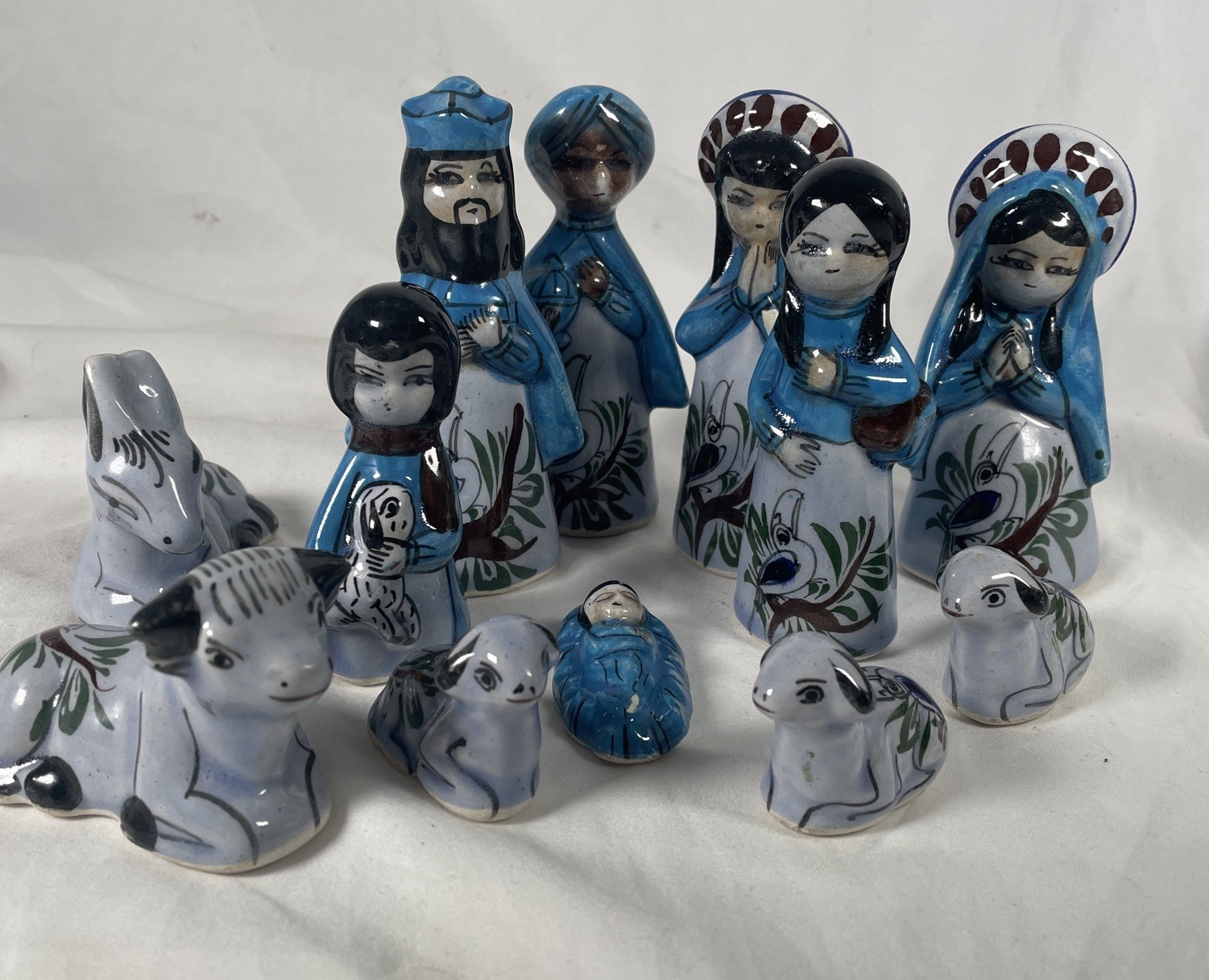 VTG 12 Pc Mexican Folk Art Tonala Style Clay Pottery Nativity Replacement Pieces