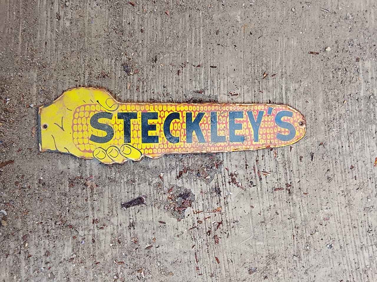 PORCELAIN STECKLEY’S ENAMEL SIGN 12X4 INCHES