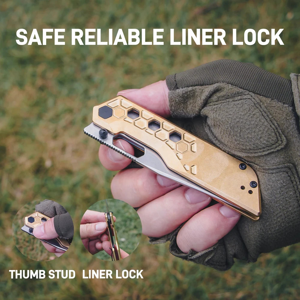Artisan Beest Linerlock Folding Knife 3.63″ AR-RPM9 Steel Blade Brass Handle