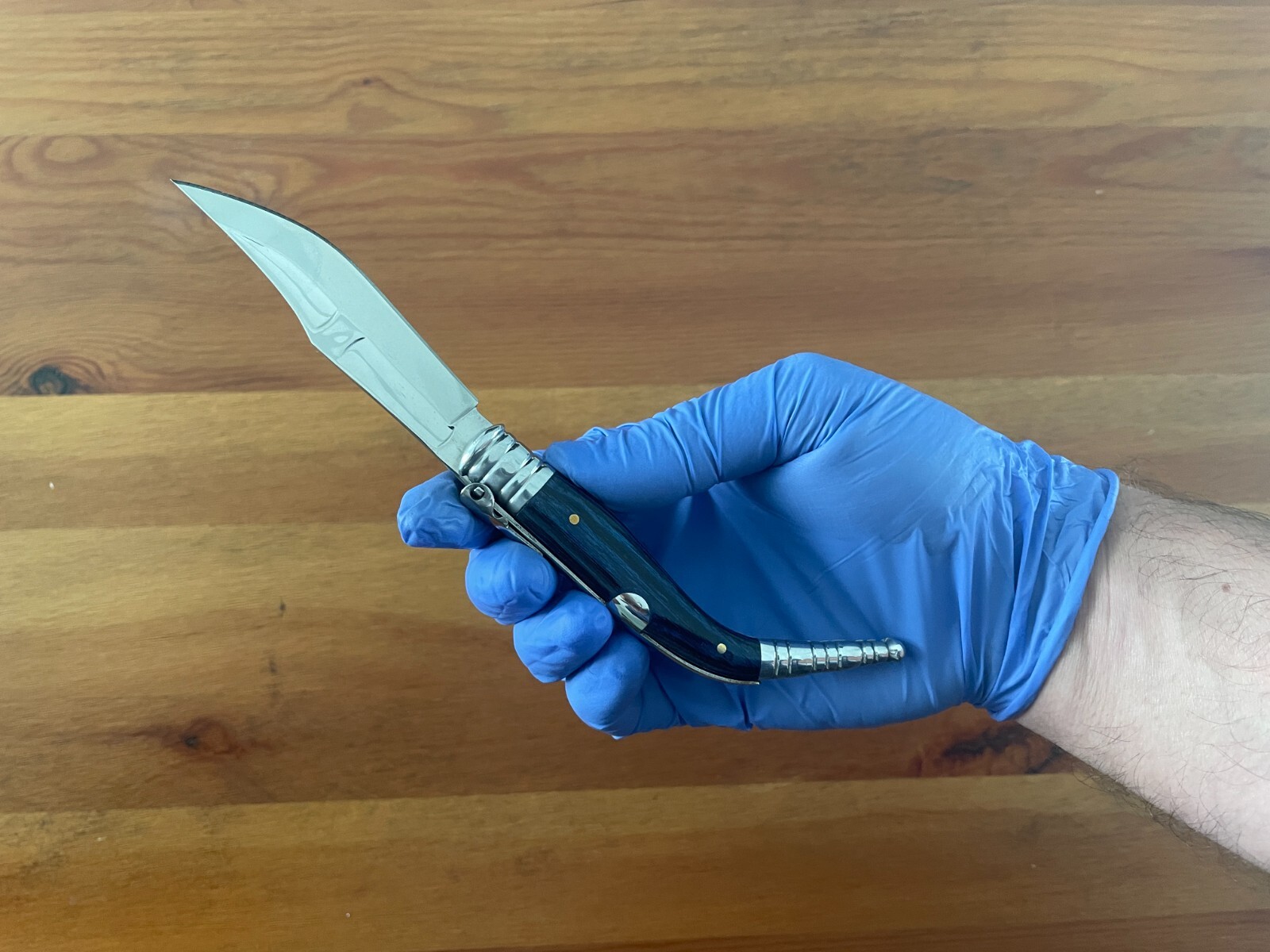 3.54″ Blade Spanish Navaja Sevillana Pocket Knife Blue Wood Scales / Ratchet